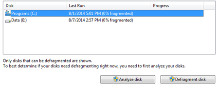 Defragment Program in Windows 7